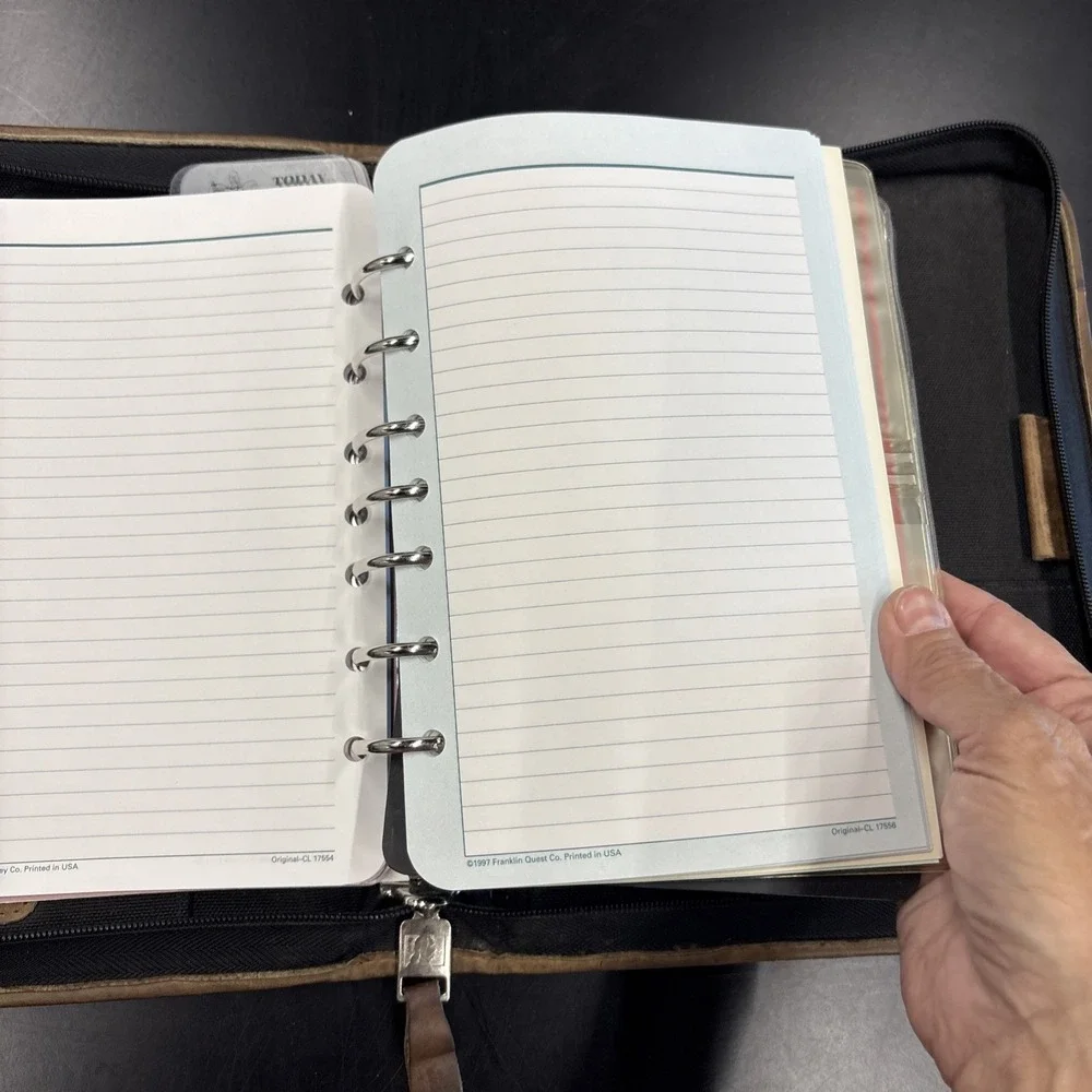Franklin Covey‎ Compact Binder Black Canvas w/Leather Brown Trim 7 Ring